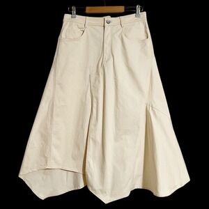 ZARA Asymmetrical Midi Skirt Cream Cotton Blend Size Medium